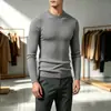 Suéter de Punto Cableado de Cuello Redondo de Color Sólido Elástico Ajustado Europeo y Americano para Hombre Otoño Invierno Ropa de Punto Base Ajustada Ropa de Hombre
