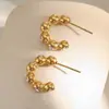 Pendientes de Moda Versátiles Geométricos Simples Transfronterizos Europeos y Americanos Acero Inoxidable Chapado en Oro de 18K Pendientes de Perla Redonda Circonita para Mujeres
