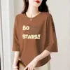 E-commerce Transfronteiriço Comércio Exterior Estilo Mãe Mulheres de Meia-Idade Camiseta de Manga Três Quartos Solta Casual Versátil Camiseta Básica Top