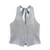 Ropa Europea y Americana Transfronteriza Verano 2025 Chaleco Rayado de Cuello Halter + Traje de Estilo Pijama Rayado en Contraste