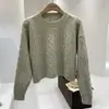 Suéter de Punto Trenzado de Cuello Redondo Retro para Mujer 2026 Otoño Invierno Nuevas Llegadas Petite Super Corto Color Sólido Prendas de Punto Adelgazantes