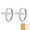 Pendientes de aro de plata 925 con forma de cruz de estilo único y moderno, pendientes de diseñador de nicho, pendientes de moissanita de lujo ligero de alta calidad