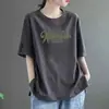Algodão Imitado Manga Curta Feminino Verão 2024 Novo Solto Tamanho Plus Roupas Femininas Roupa de Mãe de Meia-idade Camiseta de Manga Curta Top