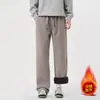 Pantalones Casuales de Pierna Ancha con Cordón, Forro de Polar, Patchwork, Estilo Old Money, Lana de Oveja para Hombre, Pantalones de Chándal Cleanfit Venta al por Mayor