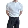 Venda Quente Transfronteiriça Europeia Plus Size Gola Henley Manga Curta Masculina Luxo Slim Fit Britânica Business Gelo Seda Camiseta Fábrica Atacado