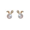 Lindos y Juguetones Pendientes Pequeños de Conejo con Perlas y Pasadores de Plata 925, Pendientes Modernos, Sencillos, Exquisitos y de Alta Gama