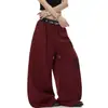 Calça de moletom com bainha curva, bloqueio de cores, estampa de letras, estilo falso duas peças, estilo americano, para comércio exterior transfronteiriço, para homens e mulheres, perna larga solta para dança de jazz