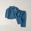 Nuevo Traje de Mezclilla Otoñal Coreano para Niños Conjunto de Dos Piezas para Niños y Niñas Top Retro de Manga Larga Pantalones de Mezclilla