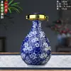 Jingdezhen 1kg 3kg 2.5kg botella de vino de cerámica azul y blanco, botella de vino vacía, jarra de vino para el hogar, tarro de vino sellado