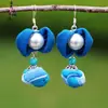 Pendientes de Teñido con Nudo de Yunnan Artístico Creativo Puesto Étnico Yunnan Dali Teñido con Nudo Tinte Azul Flor de Viaje Auricular Taibao