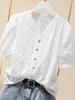 Camisa de manga curta branca bordada com decote V para mulheres, novo estilo de verão, transfronteiriça europeia e americana Amazon