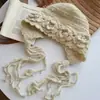 Sombrero de Flor Estéreo Tejido a Crochet Hecho a Mano Gorro de Punta Tejido Sombrero de Lana con Borlas para Mujer Protección Cálida para los Oídos Sombrero de Lana Otoño e Invierno