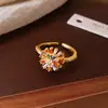 Anillo Abierto de Zirconia Colorida con Fuegos Artificiales, Bañado en Oro Real de 18K, Nicho de Gama Alta Vintage, Joyería Exquisita para Mujeres