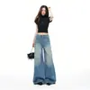 Chizhi#Jeans Casuales de Pierna Ancha de Cintura Alta Estilo Coreano para Mujer Sueltos Adelgazantes Ocultan la Grasa Perezosos Versátiles Pantalones Largos