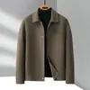 Chaqueta de lana hecha a mano para hombre 2026 otoño e invierno solapa estilo ropa de trabajo juvenil negocios cálida lana de doble cara moderna prenda exterior