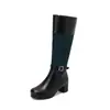Botas de Montura Altas 482023 Botas de Comercio Exterior Tacón Medio Zapatos de Mujer Botas de Cuero Costura 40 Hebilla de Cinturón Grueso Nuevo Morado Adulto