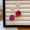 Brincos Originais de Pérola Rosa, Brincos Retrô Estilo Palácio Laço Flor, Brincos Longos com Franjas Flor Imortal