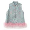 Novo Colete de Penas de Avestruz Estilo Chinês Novo Outono Early Autumn Removível para Mulheres 2026 Novo Elegante Colete de Cetim Jacquard N7070