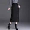 Saia de lã midi lápis de corte justo e elegante com fenda para mulheres, com brilho de seda, nova coleção outono/inverno 2026, cintura alta