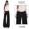 Jeans flares de cintura baixa em denim cru estilo americano para mulheres, novas calças largas de corte solto da moda