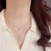Collar de Cruz Doble Capa con Circonita Retro de Moda Transfronteriza Europea y Americana Exquisito Diseño Versátil de Lujo Ligero Cadena para Clavícula para Mujeres