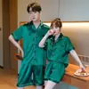 Pijama de Seda para Mujer, Pijama de Seda Helada para Pareja, Conjunto de Shorts de Manga Corta de Verano para Hombre, Talla Grande Estilo Coreano Ropa Cómoda para el Hogar