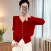 Cárdigan de Punto con Encaje Empalmado y Cuello en V Estilo Coreano para Mujer 2025 Otoño e Invierno Nuevo Suéter Base Holgado con Chaqueta para Mujer