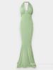 2025 Nuevo Europeo y Americano Transfronterizo Deseo Puro Moda Color Sólido Cuello en V Espalda Descubierta Halter Bodycon Sirena Vestido Largo para Mujer