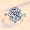 Anel de Moissanita Diamante Cor D 2 Quilates Formato Oval de Ovo Braço Torcido Florido Anel de Prata S925 Moda de Luxo Leve Atacado