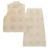 Verano Nuevo Gama Alta Estilo Nacional Nuevo Estilo Chino Bordado Solapa Diagonal Encaje Chaleco Falda Encaje Conjunto Mujer N4005