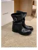 Piel de Vaca Súper Suave 2026 Nuevo Estilo Botas de Jinete para Mujer Hebilla Botas Martin Retro Punta Redonda Plisado Tacón Grueso Caña Alta Botas Largas