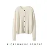 Cardigan de Tricô Trançado Novo Outono e Inverno 100% Caxemira Pura Jaqueta Tricotada Gola Redonda Temperamento Quente Macio Aderente Botão Único Feminino