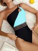 Nuevo traje de baño de bikini de una pieza de comercio exterior europeo y americano, traje de baño sexy de moda de un solo hombro con costuras de color transfronterizo de Amazon