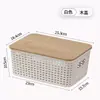 Caixa de armazenamento de imitação de rattan para mesa, cesta grande para lanches, cesta para itens diversos domésticos, prateleira plástica vazada para organização de cozinha e brinquedos