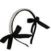 Diadema con lazo de perla negra para mujer, estilo retro francés, elegante, estilo coreano, para el verano