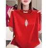 Bens de Luxo Leve de Alta Qualidade~ Camiseta de Manga Curta para Mulheres, Gola Redonda, Estampada, Caimento Solto, Emagrecimento, Versátil, Rejuvenescedora, Top Casual Estilo Mãe