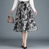 Saia Midi Estampada Floral Dupla Face de Temperamento 2026 Nova Moda Simples de Outono Cintura Alta Emagrecedora Saia Evasê Saia Justa ao Corpo