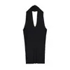 Top de tirantes con escote en V profundo sexy para mujer, nuevo estilo de verano 2025, ajuste ceñido, abertura, adelgazante, sin mangas, de punto
