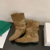 Botines estilo western para mujer, adelgazantes, de caña corta, punta redonda, a la moda con hebilla de cinturón, estilo 2026, versátiles, con plantilla oculta para aumentar la altura, diseño nuevo