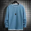 Suéter de punto gofre directo de fábrica para hombre, otoño e invierno, forro polar, camiseta de manga larga de dos piezas falsas, camiseta base, top casual primavera y otoño