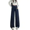 Jeans Lavados Retro Pantalones de Pierna Ancha Sueltos para Mujer Principios de Otoño Cintura Alta Adelgazantes Versátiles Pantalones de Pierna Recta Pantalones de Mopa Pantalones