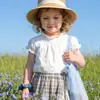 Em Estoque Verão 2026 Algodão Puro Fino Branco Refrescante Top Combinado com Saia Xadrez Estilo Fofo de Menina