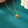 Nuevo Diseño Anillo Cepillado Ojo de Gato Cadena para Clavícula con Cuentas Pequeñas de Oro Collar de Oro de Arena Vietnamita Joyería de Estilo Simple de Lujo Ligero