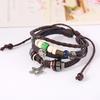 Promoción de bajo precio colgante de estrella de cinco puntas de aleación pulsera de cuero genuino pulsera de cuero de vaca con cuentas al por mayor bienvenido a hacer un pedido