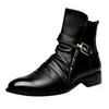 Zapatos de Cuero de Caña Alta de Moda para Primavera y Otoño, Botas para Hombre Estilo Coreano, Botines Británicos Cortos, Botas Martin de Punta Fina, Botines Cortos de Cuero de Moda para Hombre