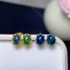 Aretes de Ópalo Negro Colorido Natural, Presentando una Piedra Principal con Color de Fuego Completo de 5*7 mm, Engastados Meticulosamente en Plata de Ley 925