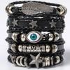 Pulseira Masculina Transfronteiriça DIY Tecida de Couro, Combinação de Joias de Mão Estilo Punk com Contas de Caveira Mais Vendida Europeia e Americana