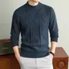 Suéter Masculino de Tricô Trançado com Gola Redonda, Quente, Estilo Old Money, Roupa Masculina, Luxo Leve, Alta Qualidade, Cor Sólida, Respirável, Top Casual