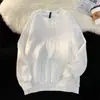 Sudadera de punto gofre de peso pesado para hombre, primavera/otoño, moda urbana de tendencia, corte holgado, camiseta de manga larga, negra