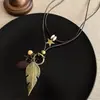 Nova Colar Pingente Pena Zen Estilo Chinês para Mulheres, Acessórios Camadas Retrô, Corrente Longa Bohemian para Pescoço, Corrente para Clavícula